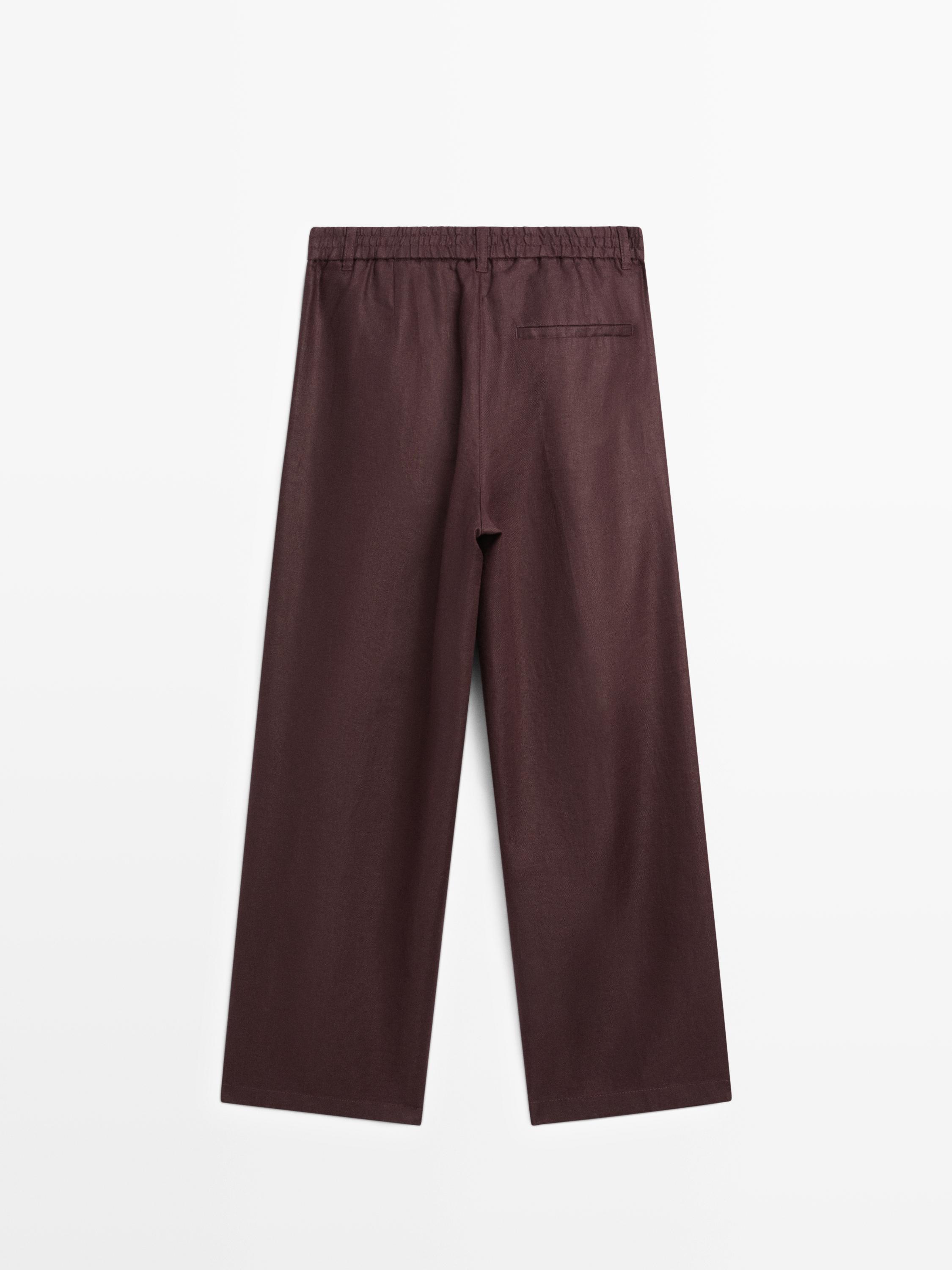 Pantalon wide leg 100 % lin avec élastique